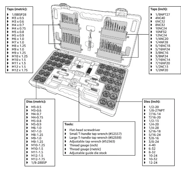 DENALI B09JCNJBGV 75 Piece Tap and Die Set - FIG