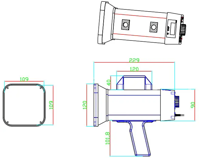 Nidec DT 311D Line Powered Digital Stroboscope - Dimensions 1