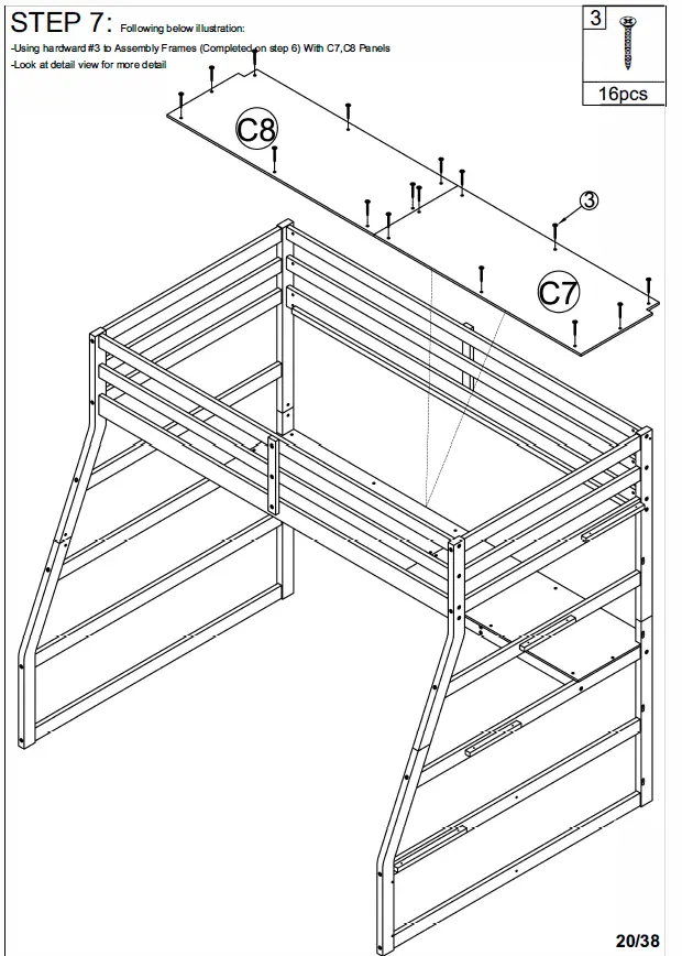 ModernLuxe L-LT000639AAE Twin Size Loft Bed with 7 Drawers 2 Shelves and Desk 18