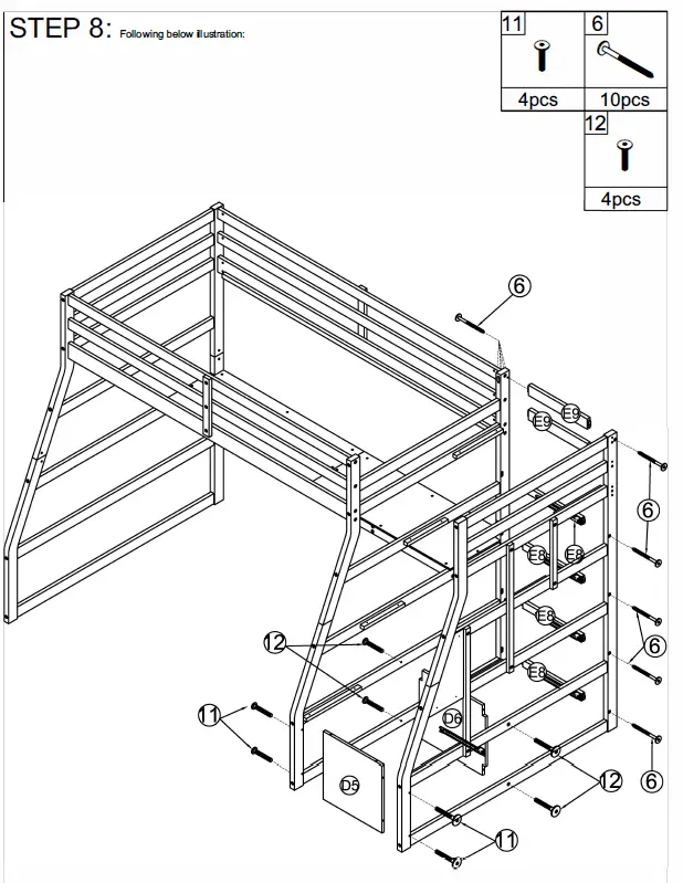 ModernLuxe L-LT000639AAE Twin Size Loft Bed with 7 Drawers 2 Shelves and Desk 19