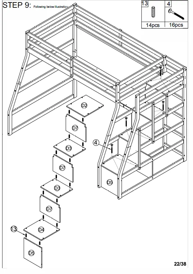 ModernLuxe L-LT000639AAE Twin Size Loft Bed with 7 Drawers 2 Shelves and Desk 20