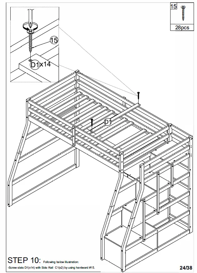 ModernLuxe L-LT000639AAE Twin Size Loft Bed with 7 Drawers 2 Shelves and Desk 22