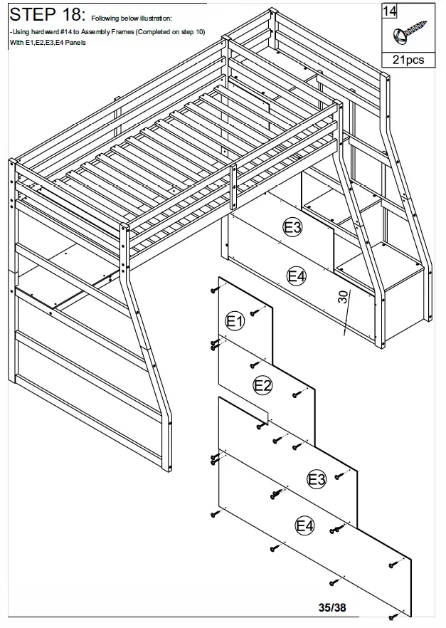 ModernLuxe L-LT000639AAE Twin Size Loft Bed with 7 Drawers 2 Shelves and Desk 33