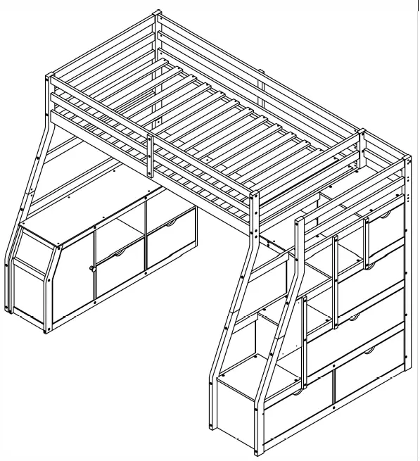 ModernLuxe L-LT000639AAE Twin Size Loft Bed with 7 Drawers 2 Shelves and Desk 36