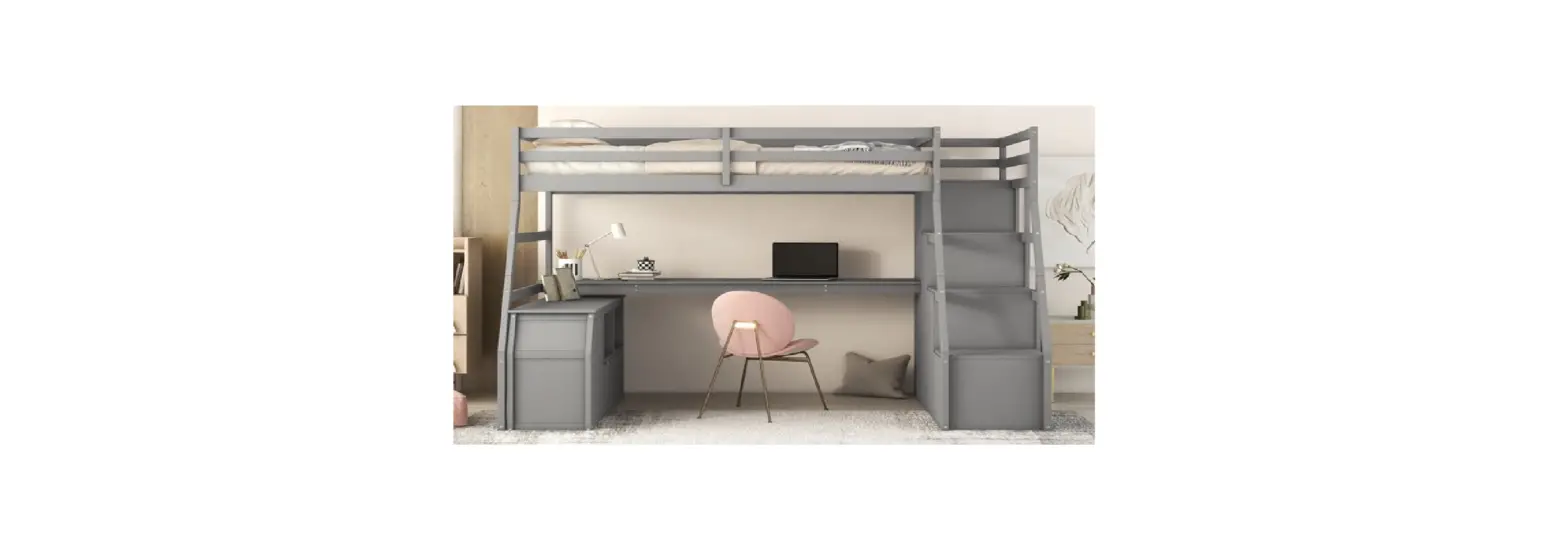 Modernluxe L-lt000639aae Twin Size Loft Bed With 7 Drawers 2 Shelves And Desk Instruction Manual