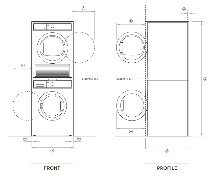 FISHER PAYKEL Front Loader Washing Machine and Dryer - DRAINAGE HEIGHTS 1