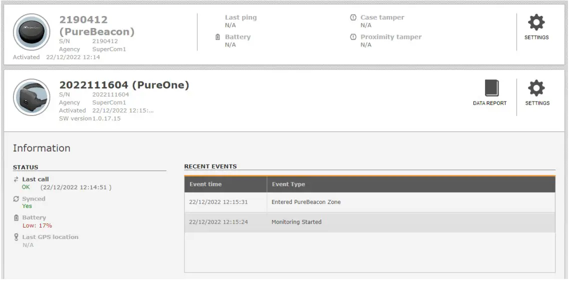 SuperCom PureOne Electronic Monitoring Solution - Monitoring start