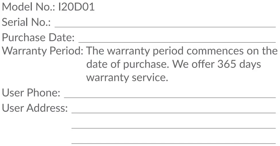 Product Warranty Card