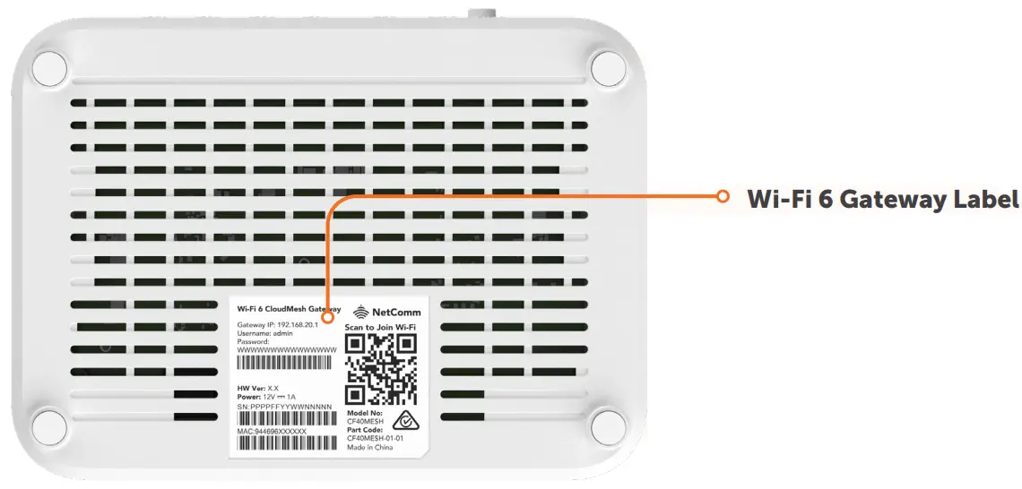 TANGERINE NetComm CF40 Wi Fi 6 Router - Bottom View of Device