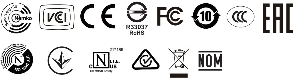 acer XV272U LCD Monitor - Regulatory Compliance