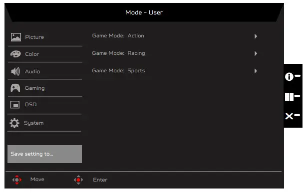 acer XV272U LCD Monitor - Save Setting
