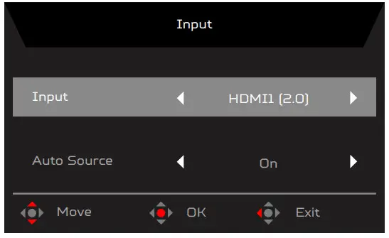acer XV272U LCD Monitor - Selecting the input