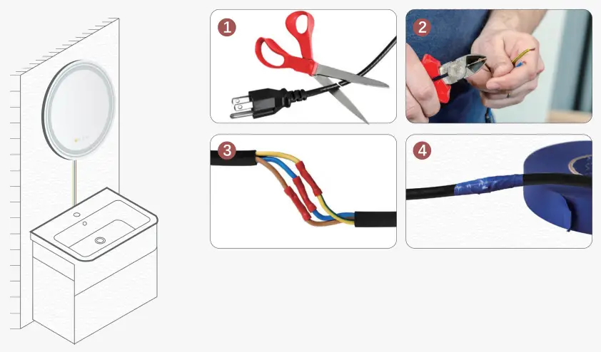 WISFOR KC JJ1828 US Bathroom Mirror - Wiring method 1