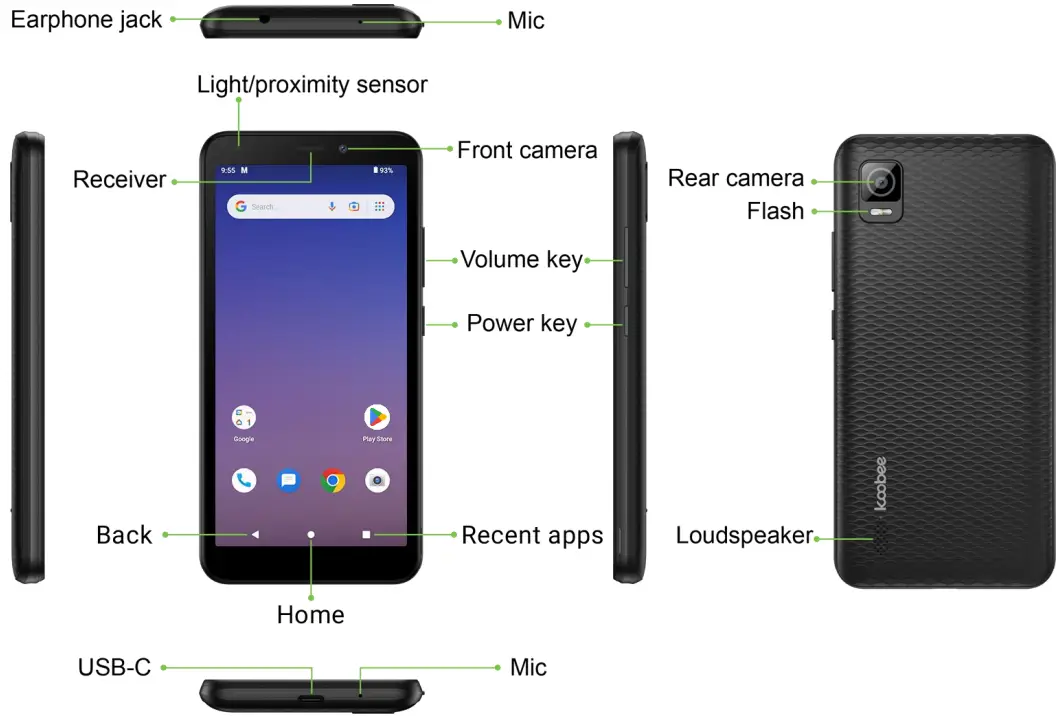 koobee SL004T Smartphone - Layout and Functions