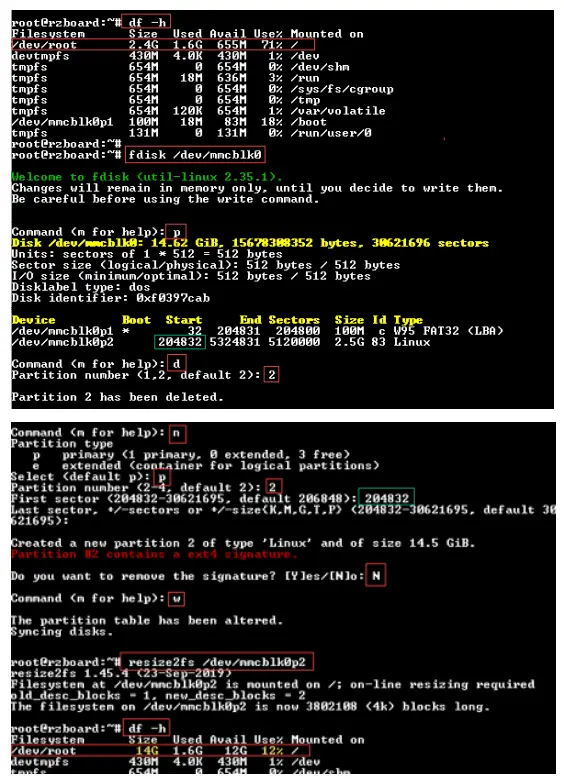 Avnet RZBoard V2L Engineering Services Evaluation & Development Kits - Partition Size