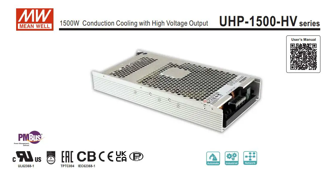 MEAN WELL UHP-1500-HV Series 1500W Conduction Cooling with High Voltage Output Instruction Manual