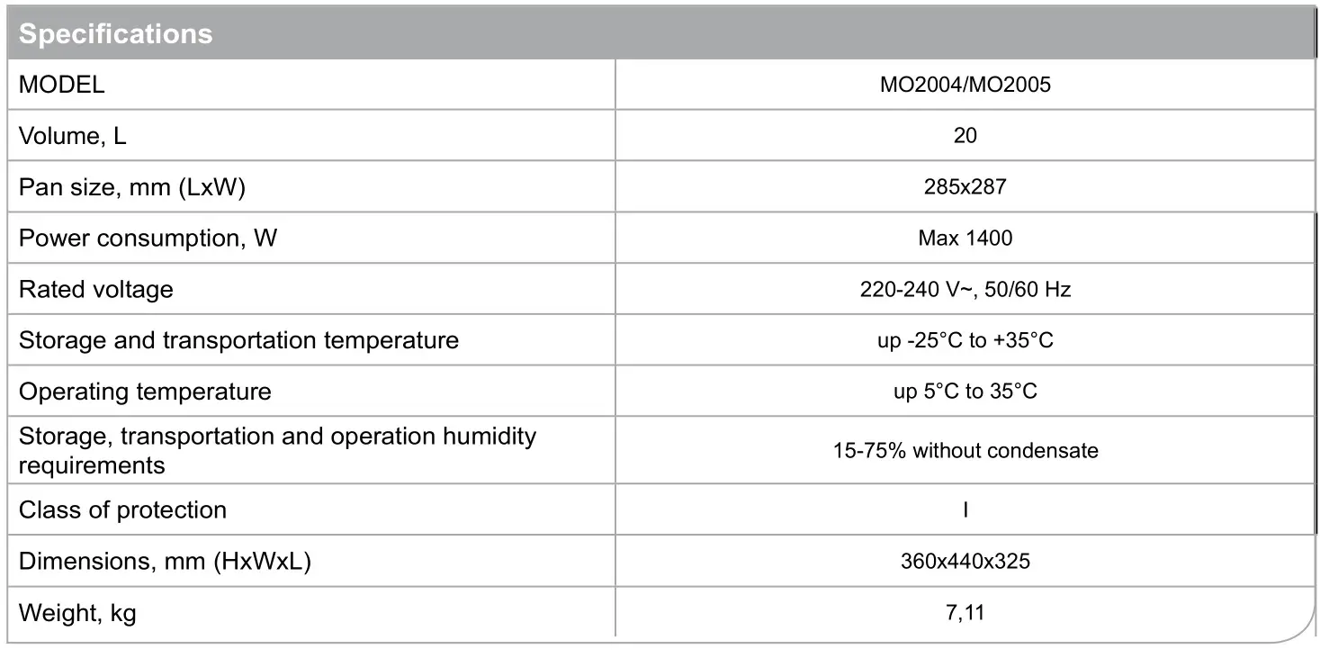 oursson MO2004 Electric Oven - PROdUct cERtiFicatiON