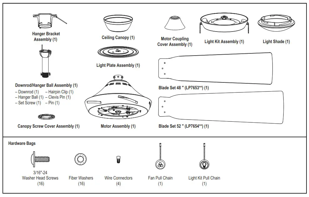 Fanimation Studio Collection LP7653 AireDrop Pull Chain Celing Fan - Parts