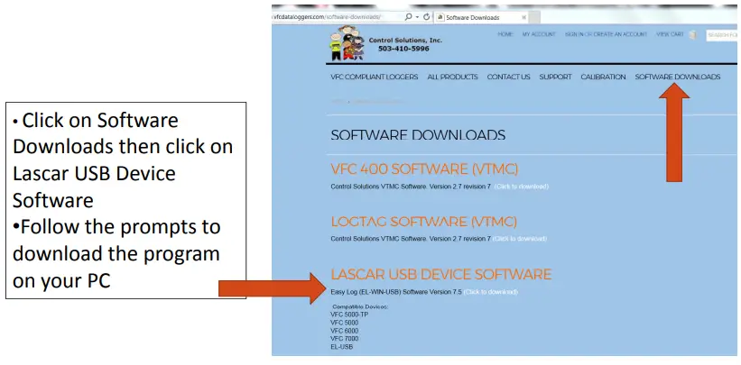 Control Solutions VFC5000-TP Freezer Vaccine Data Logger Kit - Downloading the software