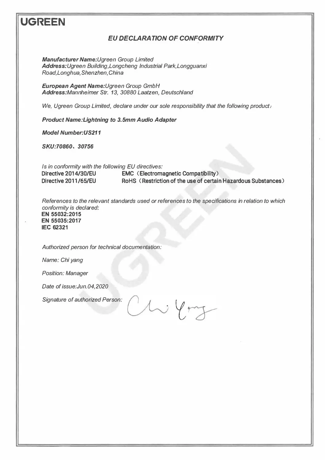 Ugreen 70860 Lightning To 3.5mm Audio Adapter Us211 User Manual Ugreen 70860 Lightning To 3.5mm Audio Adapter Us211 User Manual