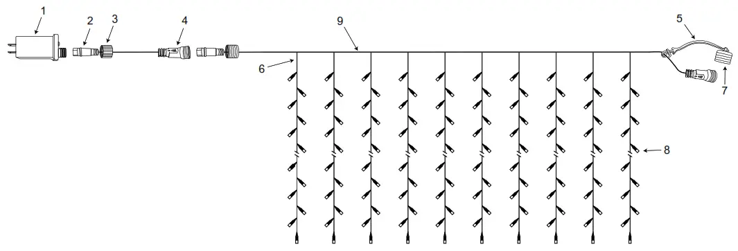 luminar EVERYDAY 59575 LED Warm White Twinkle Curtain Lights - Diagram