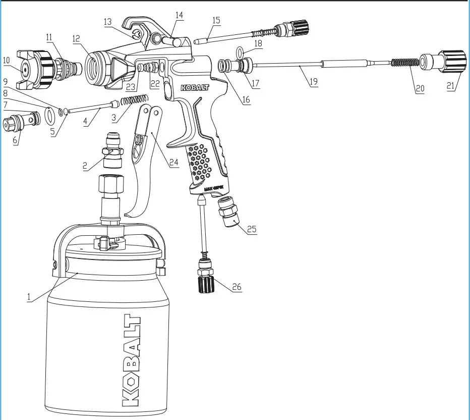 KOBALT SGY AIR294 2 In Air Paint Sprayer - PARTS LIST