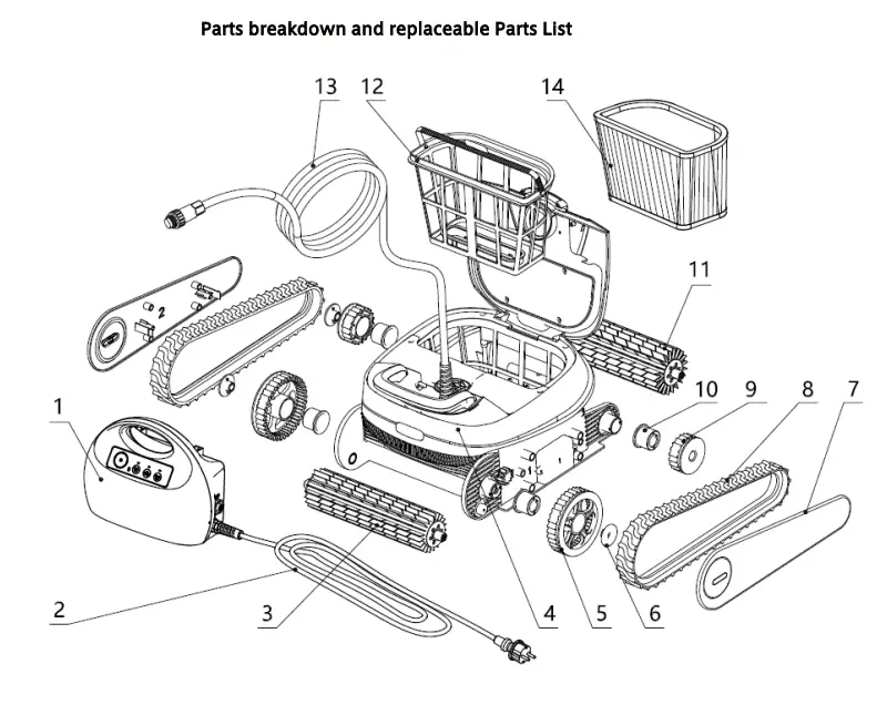 Bosta 73284100 Robotic Swimming Pool Cleaner - Parts List