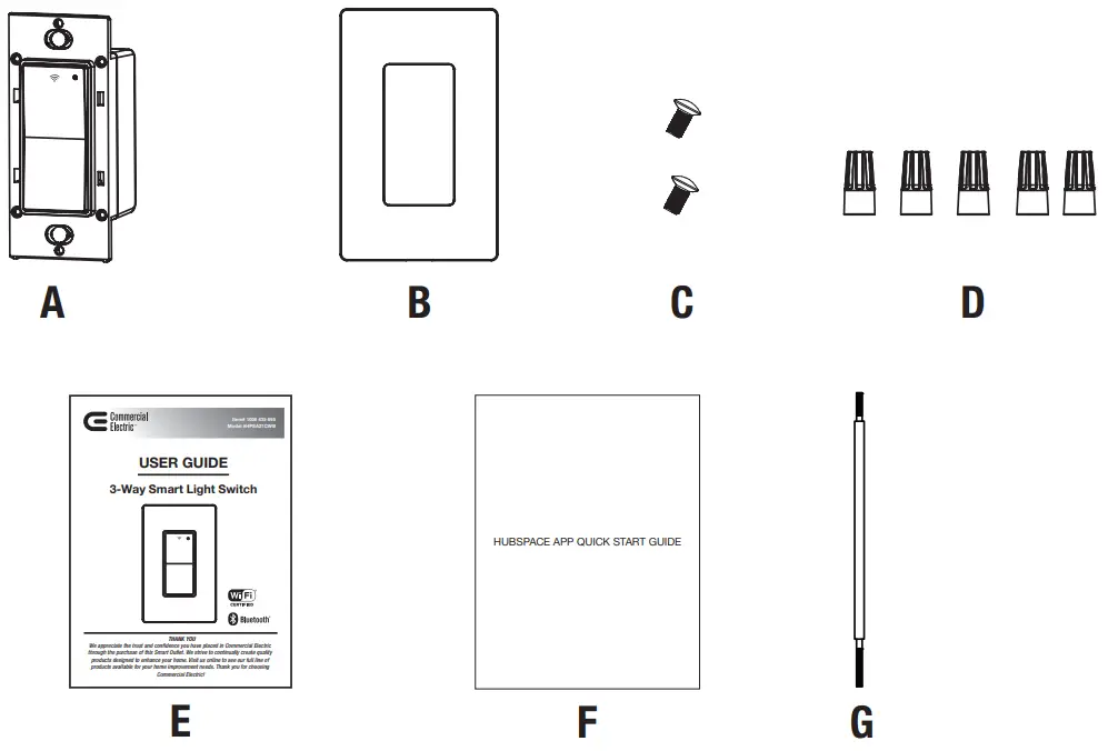 Commercial Electric HPSA21CWB 3 Way Smart Light Switch - Package Contents