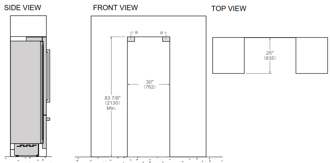 BERTAZZONI REF30BMBIXRT Bottom Mount Refrigerator - CUTOUT DIMENSIONS