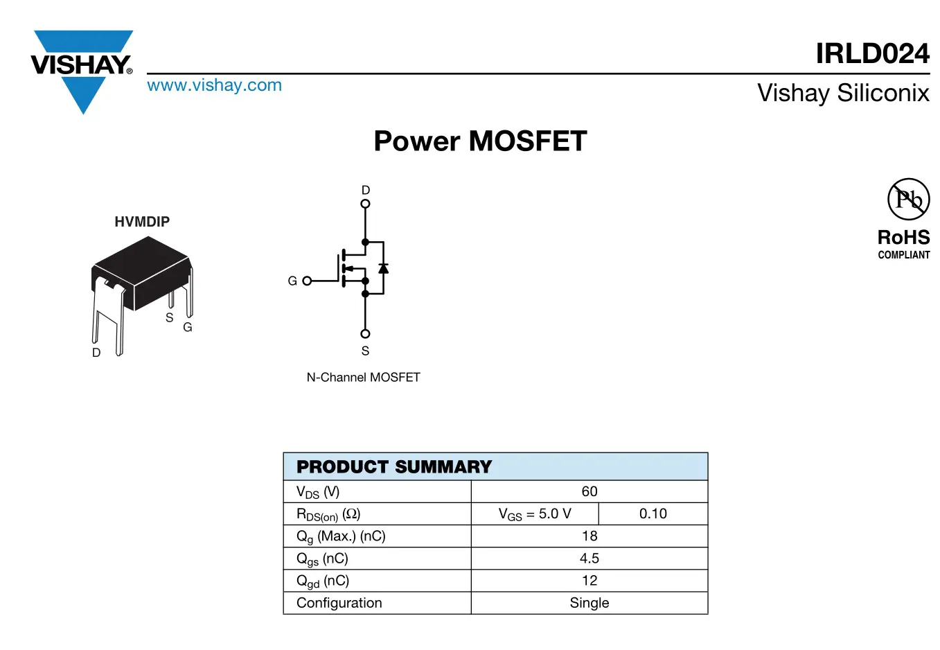 VISHAY IRLD024 Power MOSFET Instruction Manual