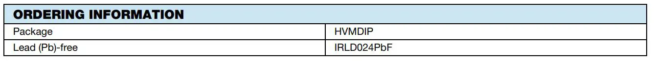 VISHAY IRLD024 Power MOSFET - ORDERING INFORMATION