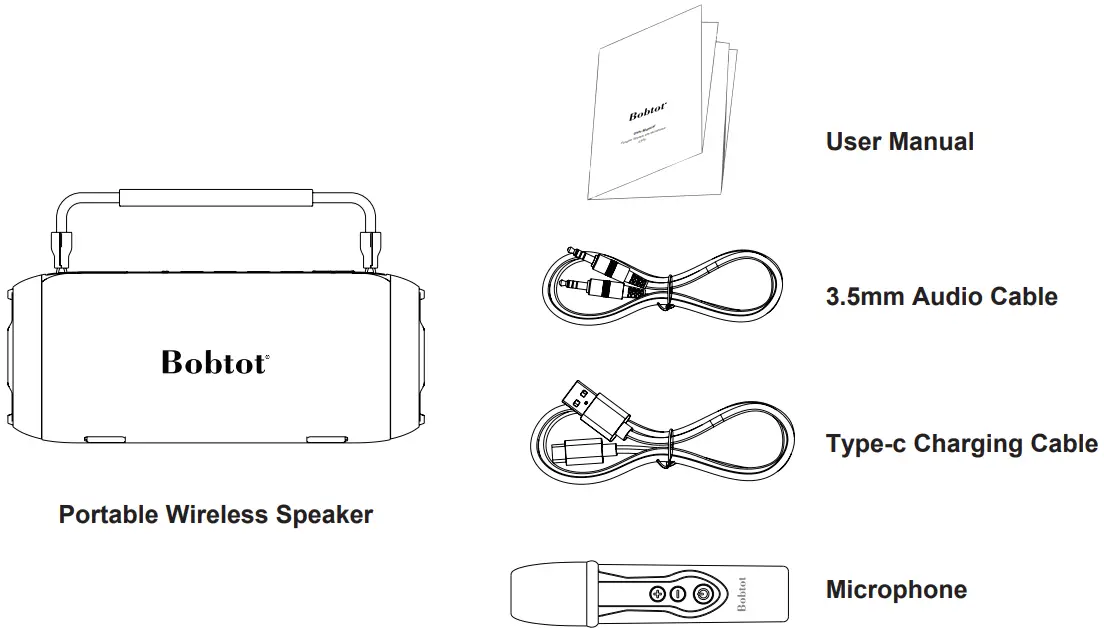 Bobtot ET29 Portable Speaker with Microphone - Packing List