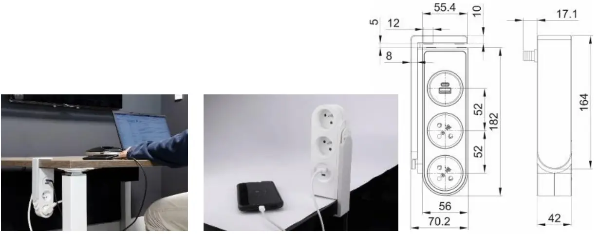 ORNO OR AE 13245 W 1 Desktop Extension Socket - Dimension