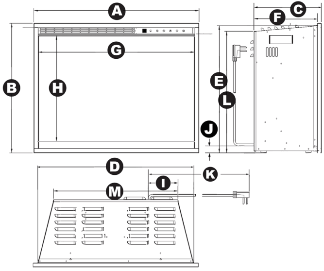 MODERN FLAMES RS-3021 Redstone Built In Electric Fireplace - Specification and Dimensions