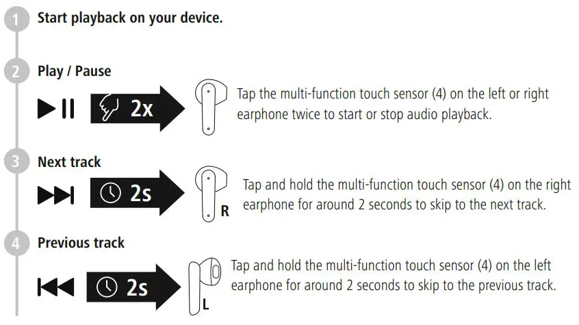 THOMSON WEAR77032 True Wireless Headphones Instruction Manual - Audio playback