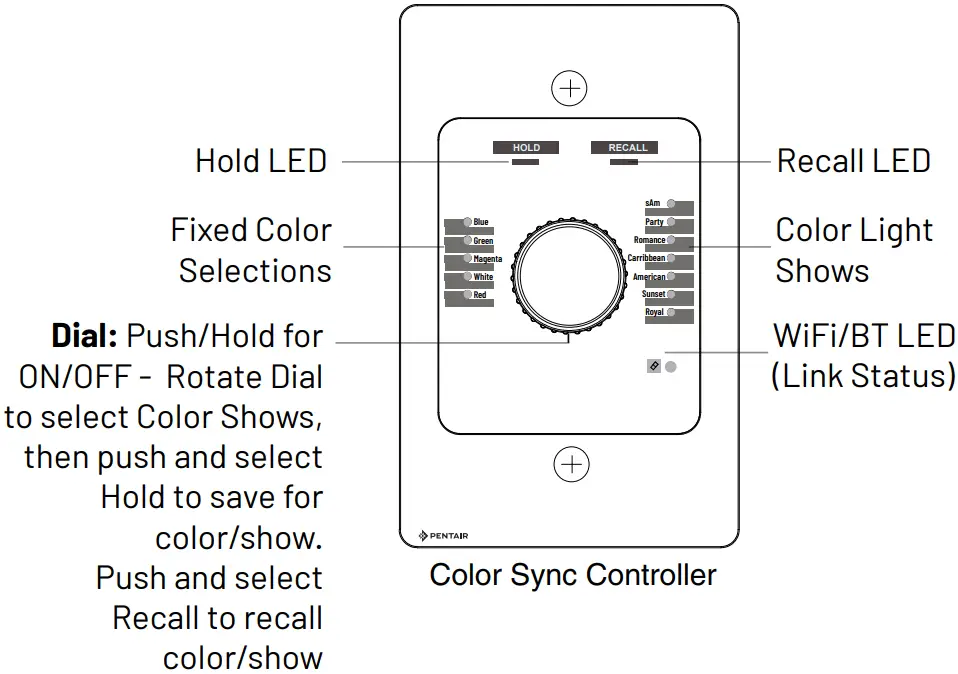 PENTAIR Color Sync Controller Color LED Pool Lights - Controls and Buttons