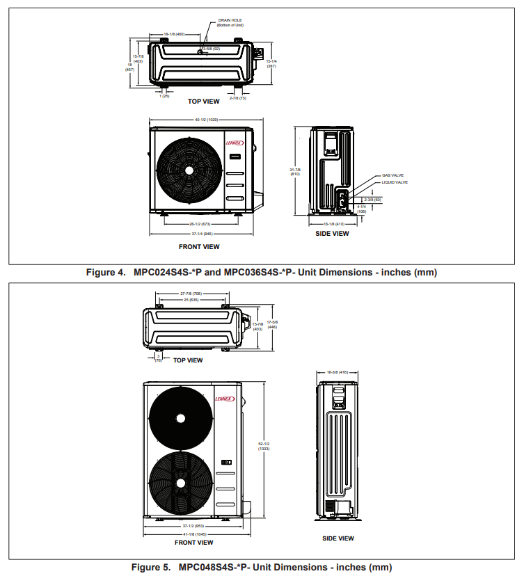 LENNOX M22A 1.5T Mini-Split 2X2 Heat Pump Cassette -System Dimensions 1