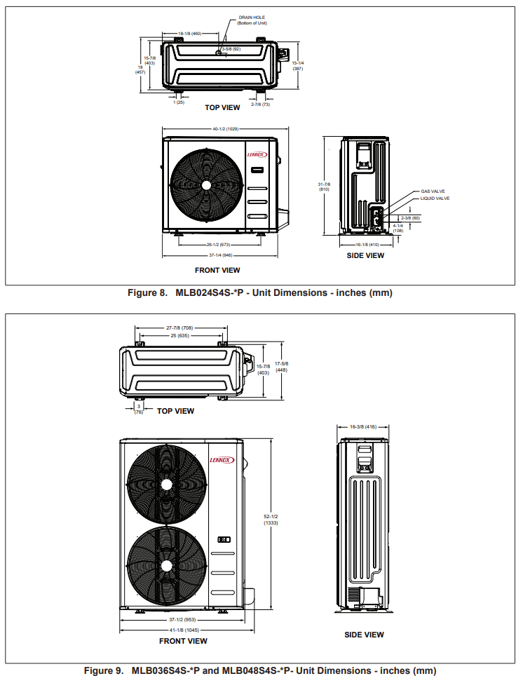 LENNOX M22A 1.5T Mini-Split 2X2 Heat Pump Cassette -System Dimensions 3
