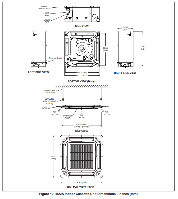 LENNOX M22A 1.5T Mini-Split 2X2 Heat Pump Cassette -System Dimensions 4