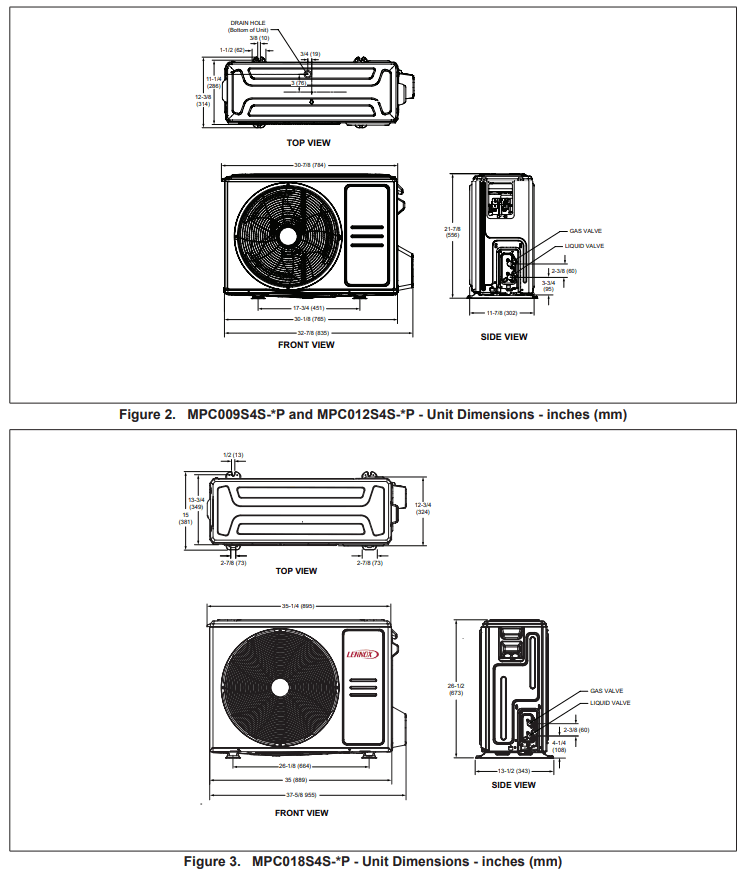 LENNOX M22A 1.5T Mini-Split 2X2 Heat Pump Cassette - System Dimensions