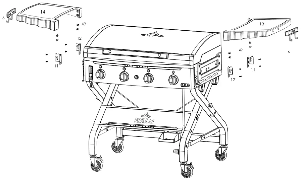 HALO HZ 1001 XNA Elite4B 8 Zone Outdoor Black Griddle - handle assembly 2