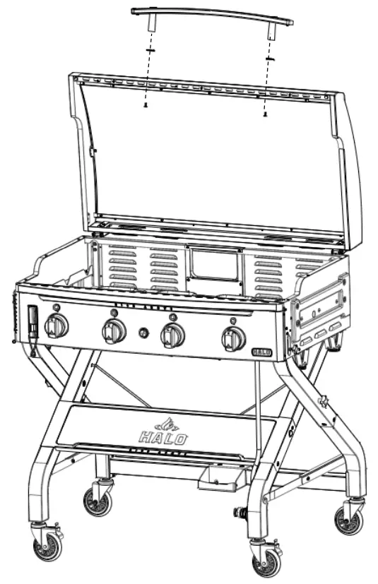 HALO HZ 1001 XNA Elite4B 8 Zone Outdoor Black Griddle - handle assembly