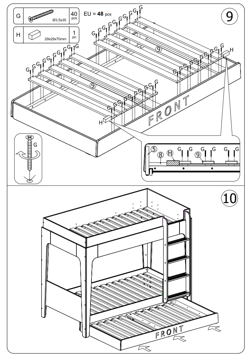 Oeuf 2PTR03-EU Perch Trundle Bed with Vertical Ladder - parts 11