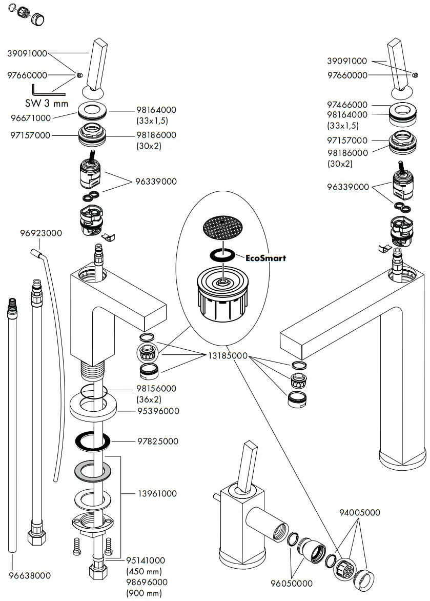 AXOR Citterio 39010000 Single Lever Washbasin Mixer - Parts