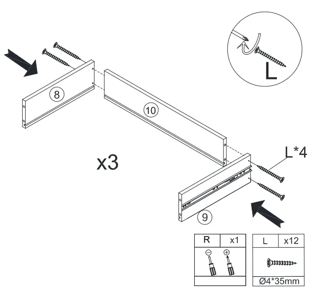 THE HOME DEPOT SCBSD0550 Datang 30 Inch Tall 3 Drawer White Bachelor's Chest with Metal Legs - Connect the part