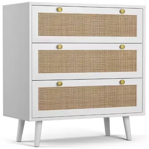 THE HOME DEPOT SCBSD0550 Datang 30 Inch Tall 3 Drawer White Bachelor's Chest with Metal Legs