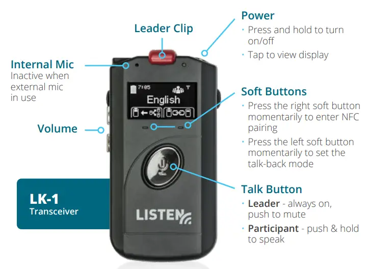 LK-1 ListenTALK Digital Transceiver - Leader Clip