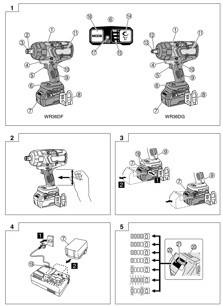 HIKOKI WR36DF Multi Volt 36V Cordless Impact Wrenches - Figure