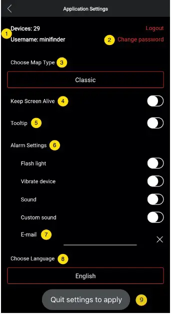 MiniFinder Pico Personal GPS Tracker - APP Settings 2