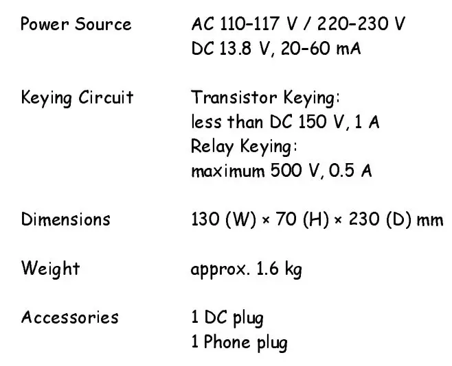 KENPRO KP-100 Electronic Squeeze Keyer Instruction Manual - Specifications
